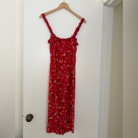 Realisation Juliet Rouge Red Silk Floral Midi Dress Size XS - Picture 8 of 11